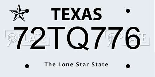 72TQ776 Texas License Plate
