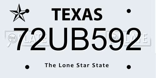 72UB592 Texas License Plate