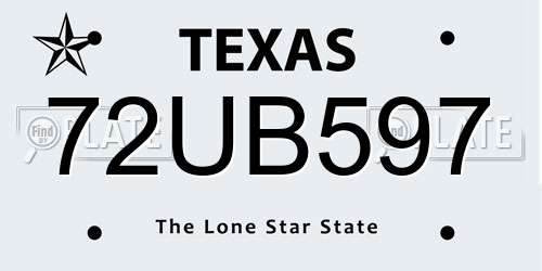 72UB597 Texas License Plate