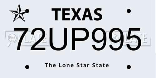 72UP995 Texas License Plate