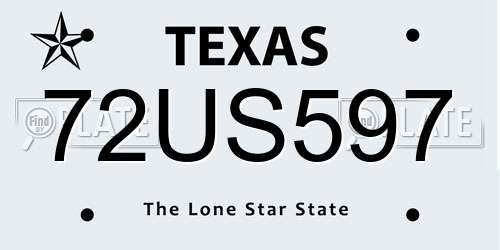 72US597 Texas License Plate