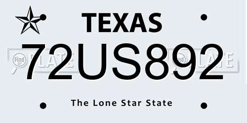72US892 Texas License Plate
