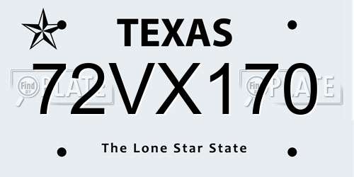 72VX170 Texas License Plate