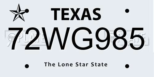 72WG985 Texas License Plate