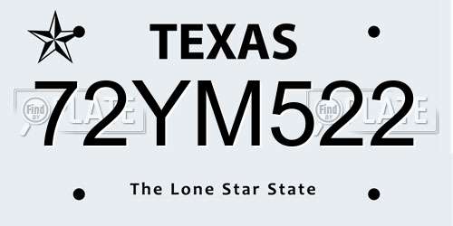 72YM522 Texas License Plate