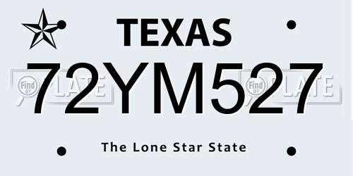 72YM527 Texas License Plate