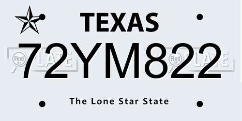 72YM822 Texas License Plate