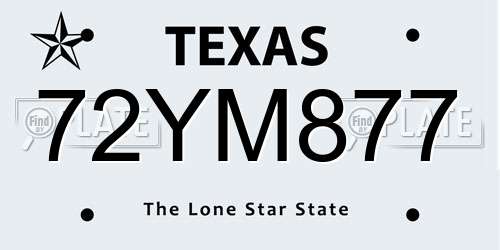 72YM877 Texas License Plate
