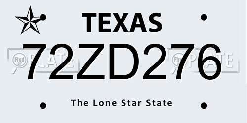 72ZD276 Texas License Plate
