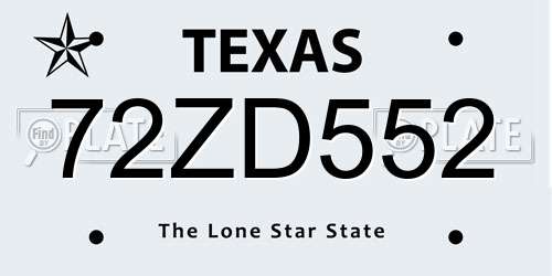 72ZD552 Texas License Plate