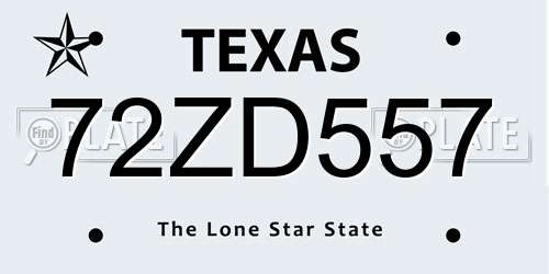 72ZD557 Texas License Plate