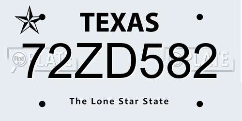 72ZD582 Texas License Plate