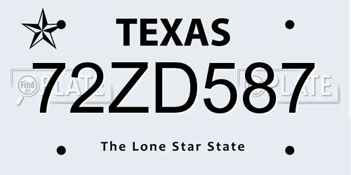 72ZD587 Texas License Plate