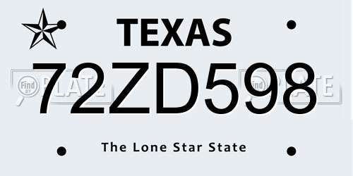 72ZD598 Texas License Plate