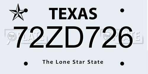 72ZD726 Texas License Plate