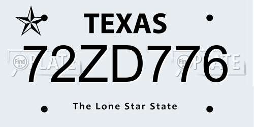 72ZD776 Texas License Plate