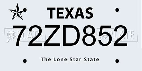 72ZD852 Texas License Plate