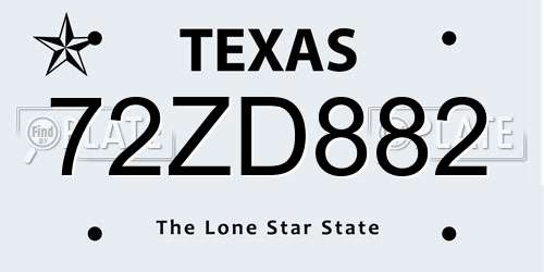 72ZD882 Texas License Plate