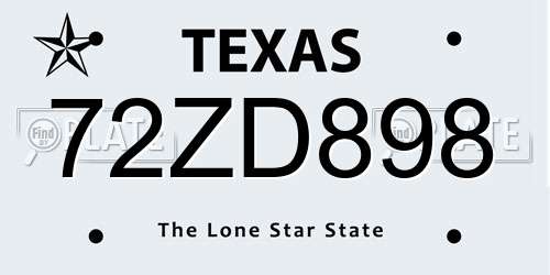 72ZD898 Texas License Plate