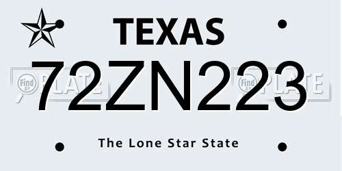 72ZN223 Texas License Plate