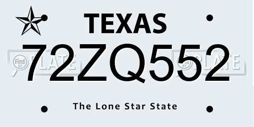 72ZQ552 Texas License Plate