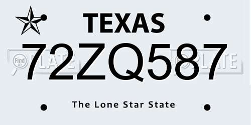 72ZQ587 Texas License Plate