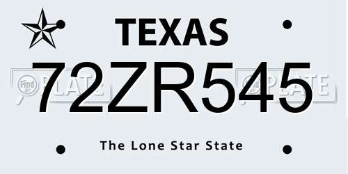 72ZR545 Texas License Plate