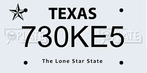 730KE5 Texas License Plate