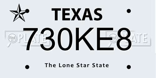 730KE8 Texas License Plate