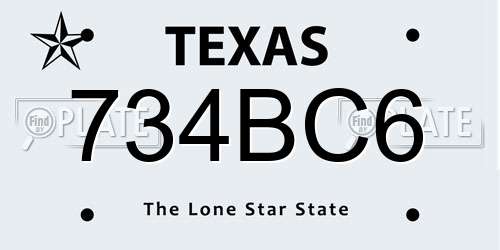 734BC6 Texas License Plate