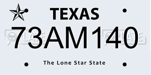 73AM140 Texas License Plate