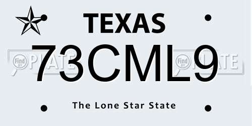 73CML9 Texas License Plate