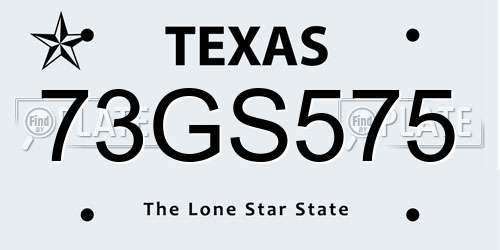 73GS575 Texas License Plate