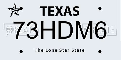 73HDM6 Texas License Plate