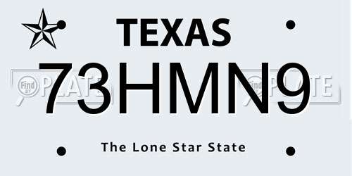 73HMN9 Texas License Plate