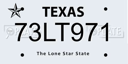 73LT971 Texas License Plate