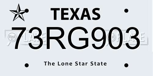 73RG903 Texas License Plate