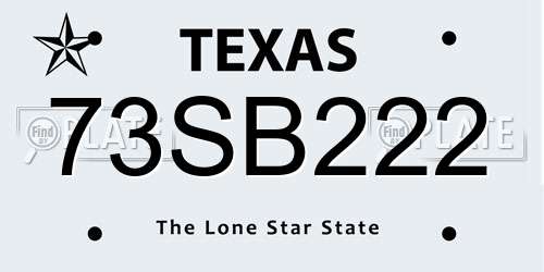 73SB222 Texas License Plate