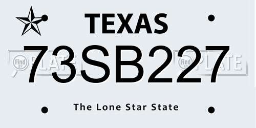 73SB227 Texas License Plate