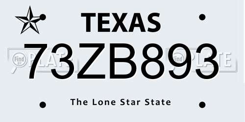 73ZB893 Texas License Plate