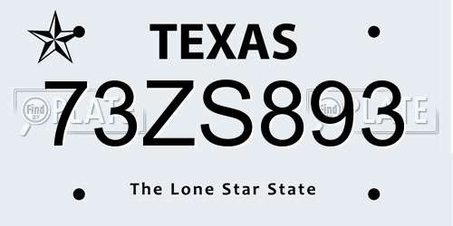73ZS893 Texas License Plate