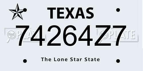 74264Z7 Texas License Plate
