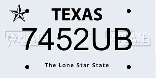 7452UB Texas License Plate
