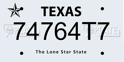 74764T7 Texas License Plate