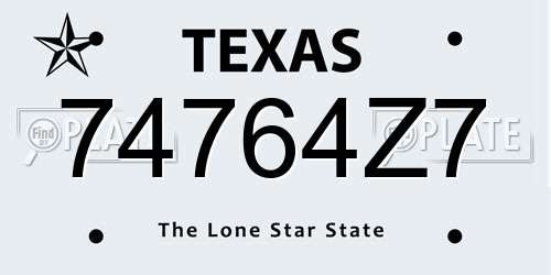 74764Z7 Texas License Plate