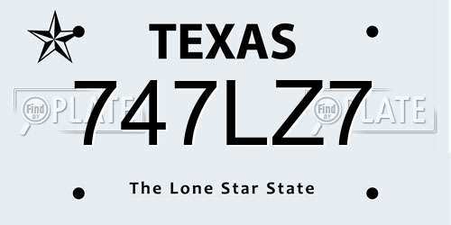 747LZ7 Texas License Plate