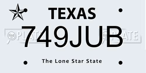 749JUB Texas License Plate
