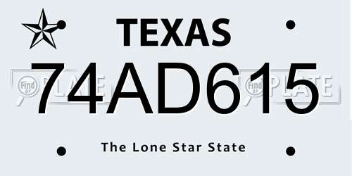 74AD615 Texas License Plate