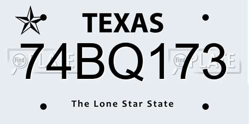 74BQ173 Texas License Plate