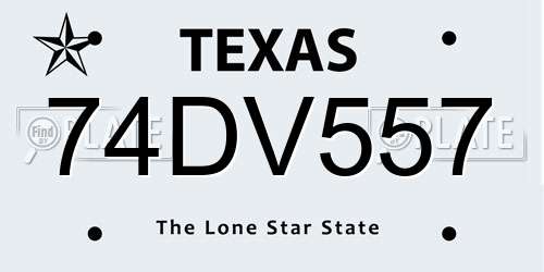 74DV557 Texas License Plate